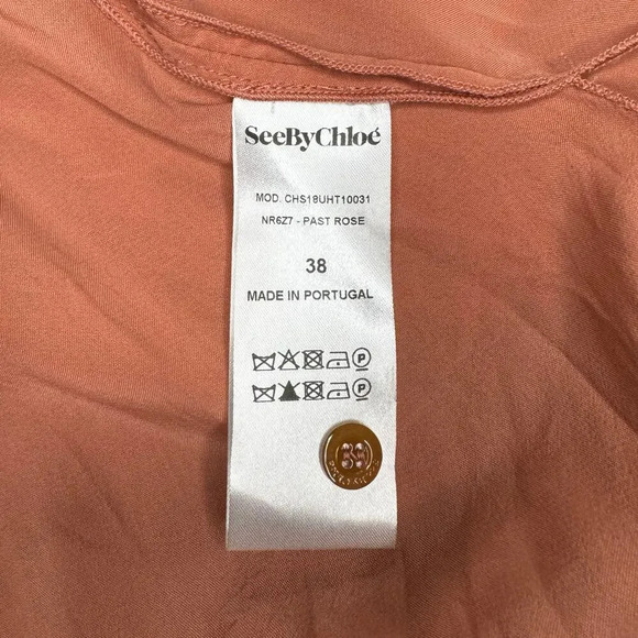 See By Chloe Silk Blend Long Balloon Sleeve Ruffle Blouse in Past Rose Size 6 - Picture 11 of 13